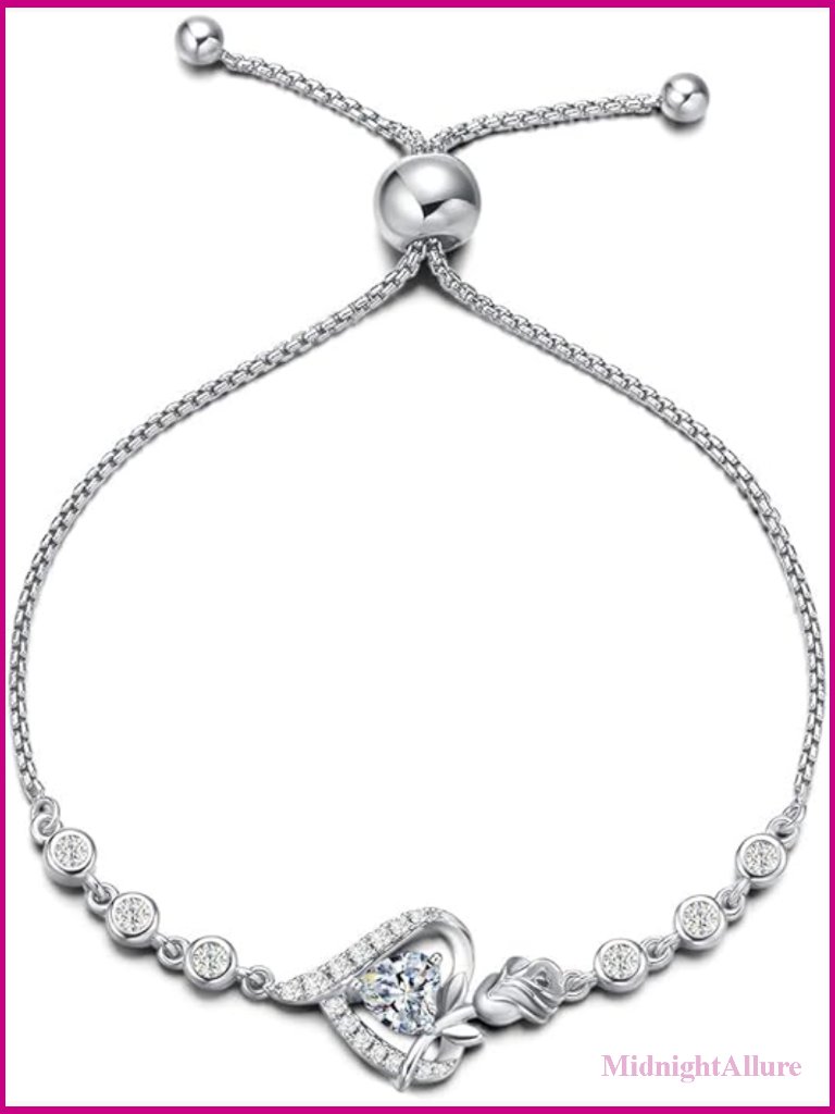 Sterling Silver Tennis Bracelet Rose Heart Gemstone Gift For Women